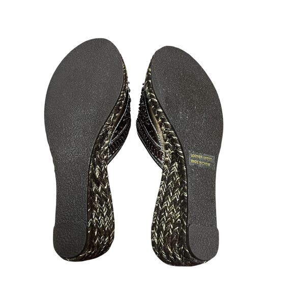 Yellow Box Brown Beaded Espadrille Wedges Size 6.5 - Picture 4 of 7